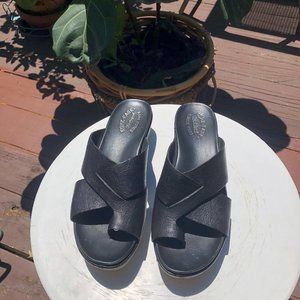 Kork Ease Toe Ring Leather Sandals Black Wedge Slip On Size 10M